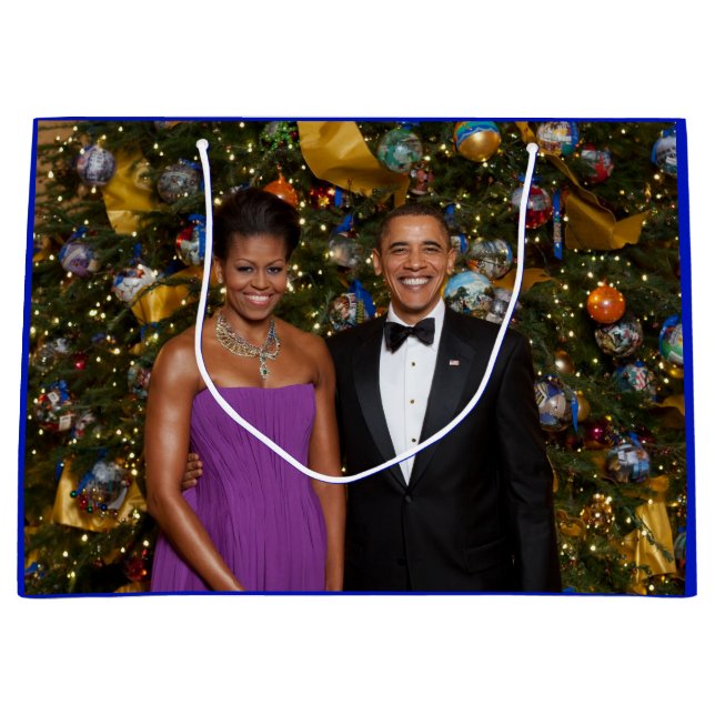 American President Barack Obama on Christmas Card Large Gift Bag (Front)