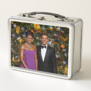 American President Barack Obama on Christmas Card Metal Lunch Box
