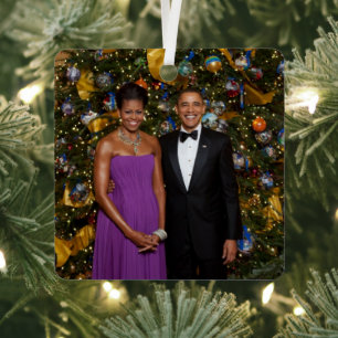 American President Barack Obama on Christmas Card Metal Ornament