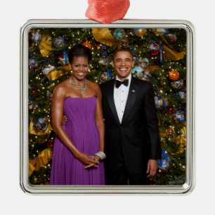American President Barack Obama on Christmas Card Metal Ornament