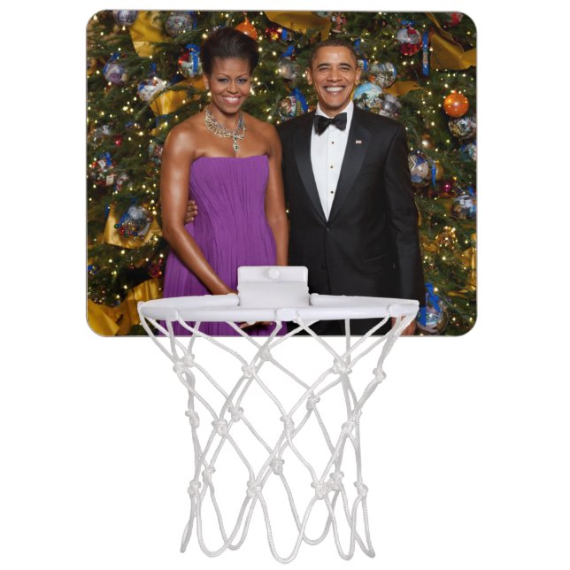 American President Barack Obama on Christmas Card Mini Basketball Hoop (Front)