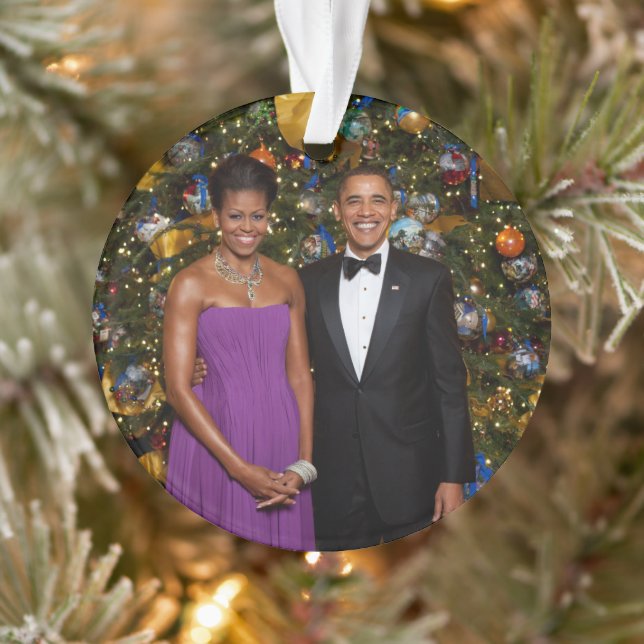 American President Barack Obama on Christmas Card Ornament (Tree)