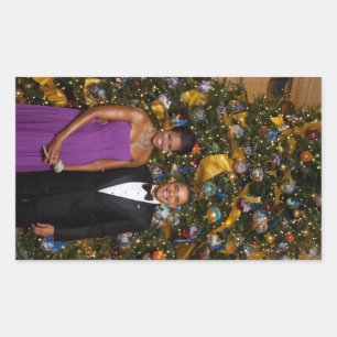 American President Barack Obama on Christmas Card Rectangular Sticker