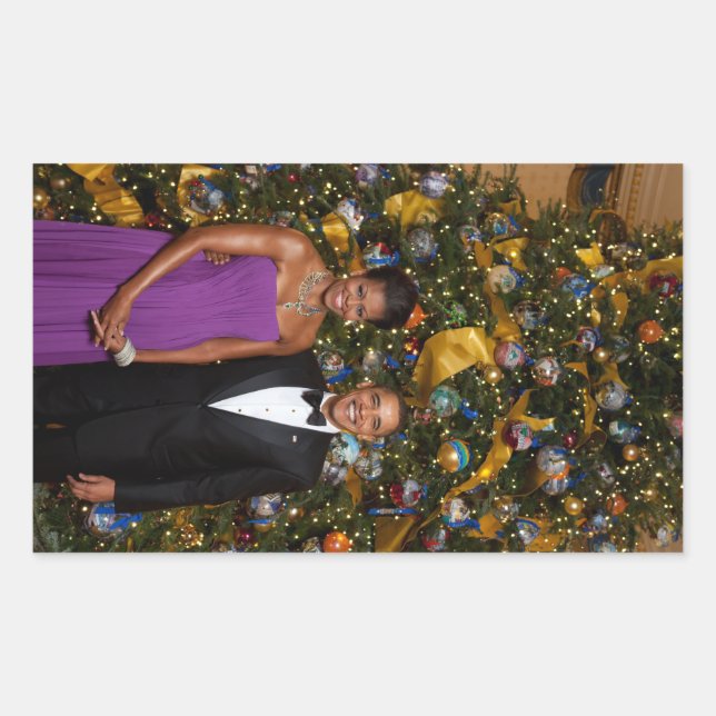 American President Barack Obama on Christmas Card Rectangular Sticker (Front)