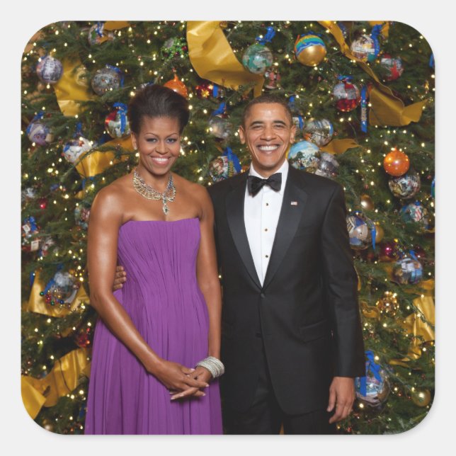 American President Barack Obama on Christmas Card Square Sticker (Front)
