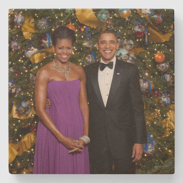 American President Barack Obama on Christmas Card Stone Coaster (Front)