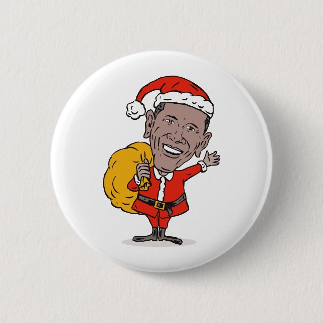 American President Barack Obama Santa Claus Button (Front)