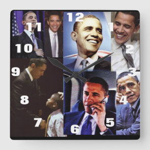 AMERICAN PRESIDENT BARACK OBAMA SQUARE WALL CLOCK