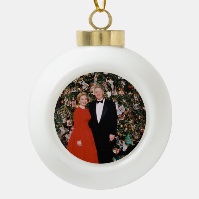 American President Bill Clinton Christmas Card  Ceramic Ball Christmas Ornament (Front)