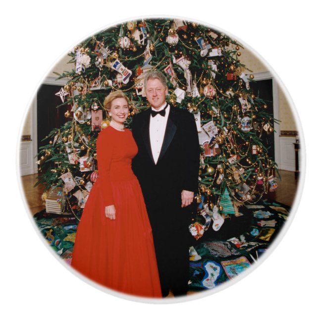 American President Bill Clinton Christmas Card  Ceramic Knob (Front)