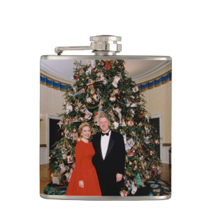 American President Bill Clinton Christmas Card  Flask