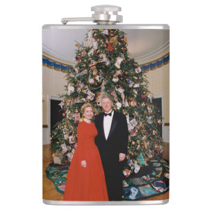 American President Bill Clinton Christmas Card Flask