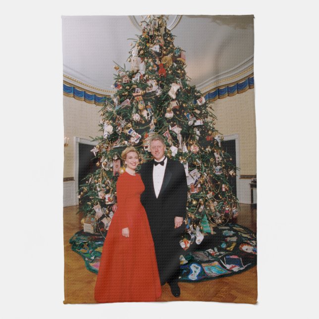American President Bill Clinton Christmas Card  Kitchen Towel (Vertical)