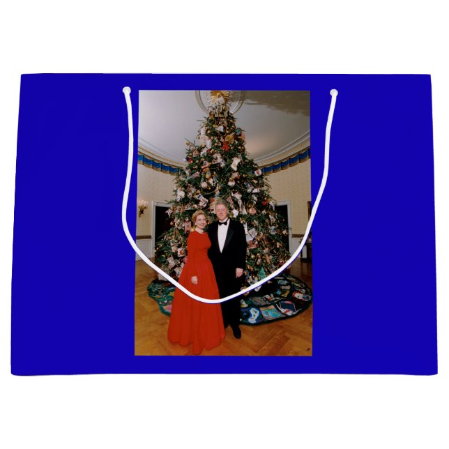 American President Bill Clinton Christmas Card  Large Gift Bag (Front)
