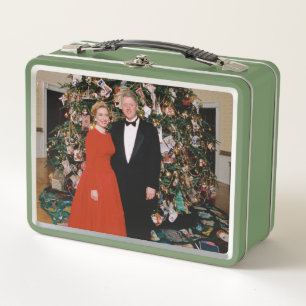 American President Bill Clinton Christmas Card Metal Lunch Box