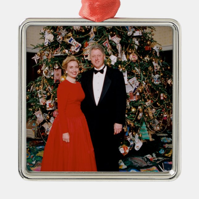 American President Bill Clinton Christmas Card  Metal Ornament (Front)
