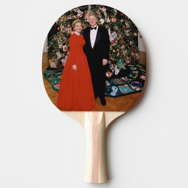 American President Bill Clinton Christmas Card  Ping Pong Paddle (Front)