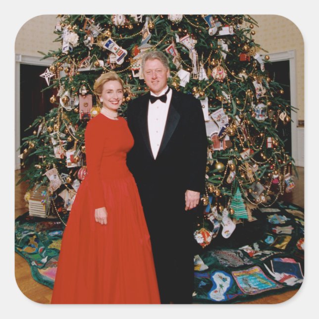 American President Bill Clinton Christmas Card  Square Sticker (Front)