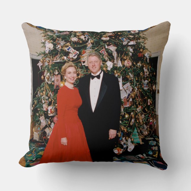 American President Bill Clinton Christmas Card  Throw Pillow (Front)