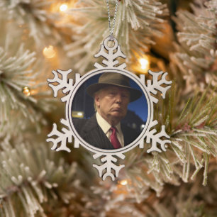 American President Donald Trump Godfather Snowflake Pewter Christmas Ornament