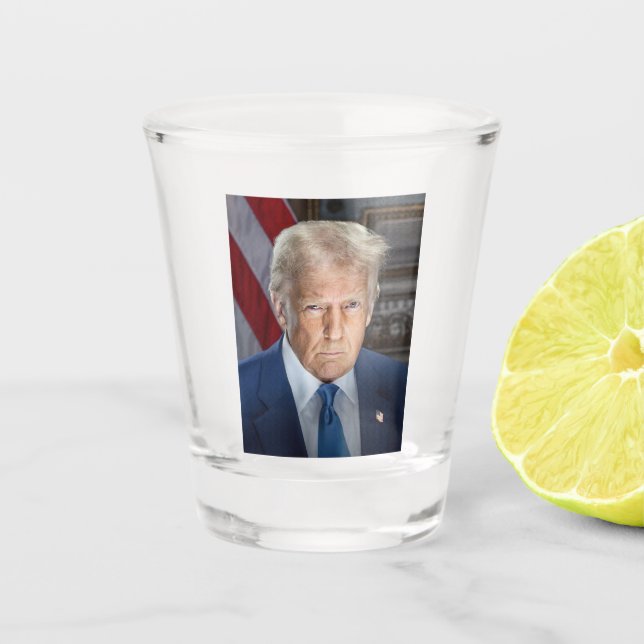 American President Donald Trump Photo 2025 Shot Glass (Front)