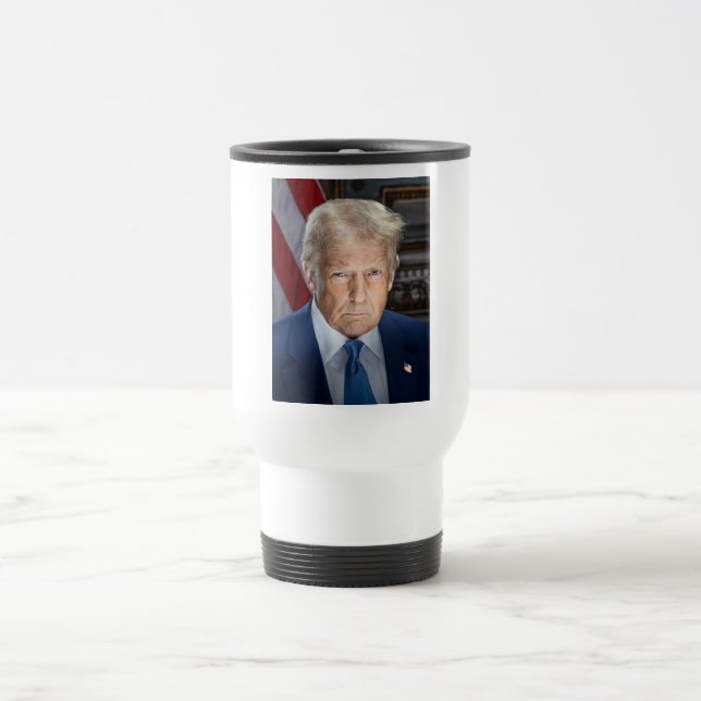 American President Donald Trump Photo 2025 Travel Mug (Center)