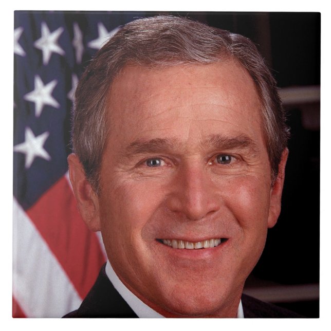 American President George Bush Christmas Card Ceramic Tile (Front)