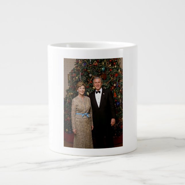 American President George Bush Christmas Card Giant Coffee Mug (Front)