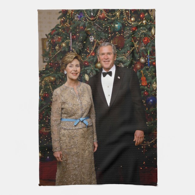 American President George Bush Christmas Card Kitchen Towel (Vertical)