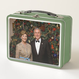 American President George Bush Christmas Card Metal Lunch Box
