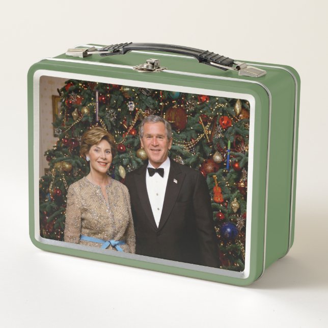 American President George Bush Christmas Card Metal Lunch Box (Front)