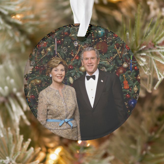 American President George Bush Christmas Card Ornament (Tree)