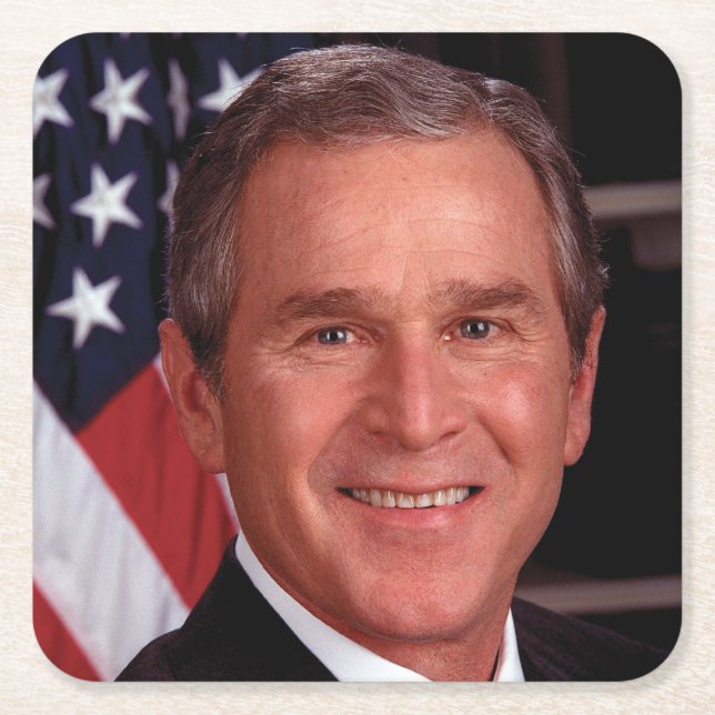 American President George Bush Christmas Card Square Paper Coaster (Front)
