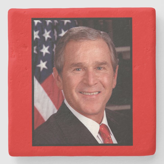 American President George Bush Christmas Card Stone Coaster (Front)