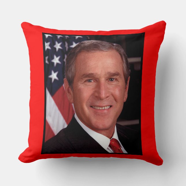 American President George Bush Christmas Card Throw Pillow (Front)