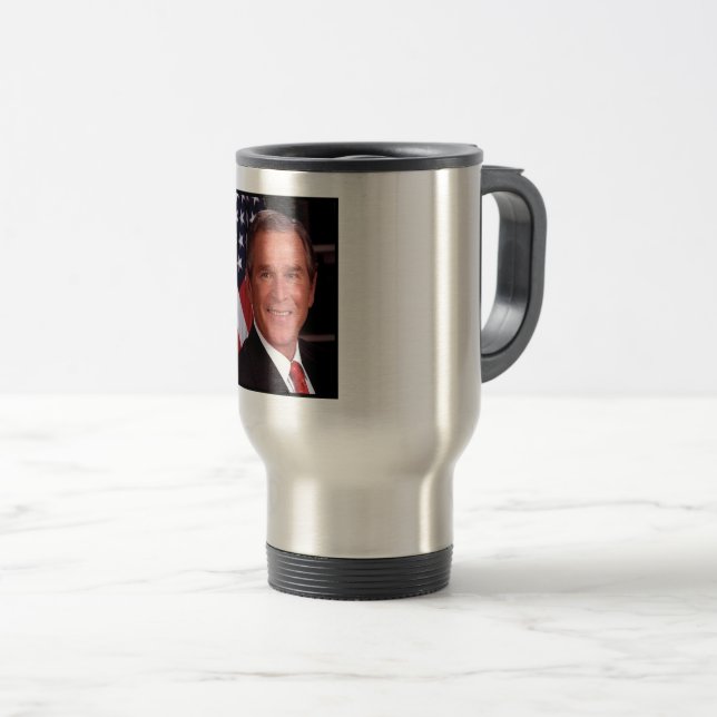 American President George Bush Christmas Card Travel Mug (Front Right)