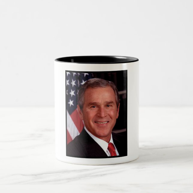 American President George Bush Christmas Card Two-Tone Coffee Mug (Center)