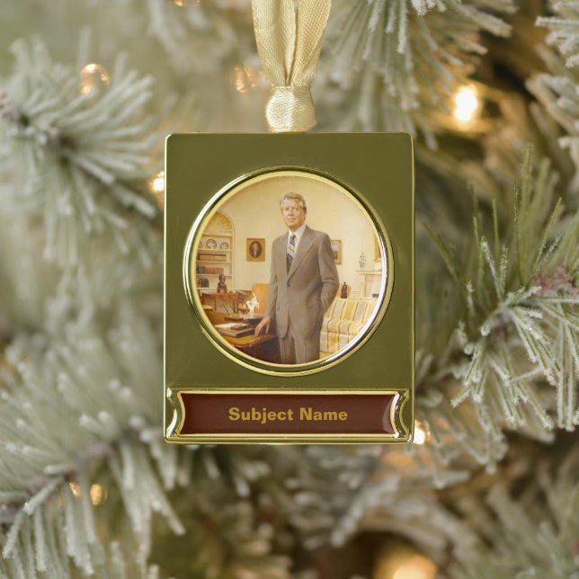 American President James Earl Carter Oval Office Gold Plated Banner Ornament (Tree)