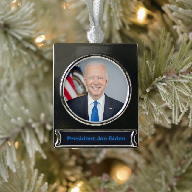 American President Joe Biden White House Photo  Silver Plated Banner Ornament (Tree)