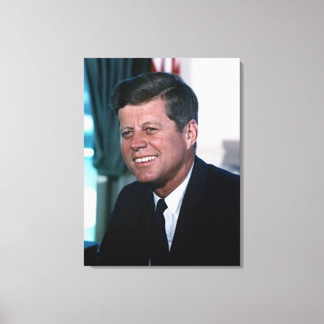 American President John F. Kennedy in Oval Office Canvas Print (Front)