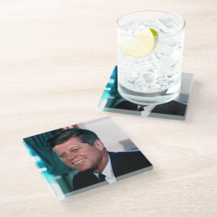 American President John F. Kennedy in Oval Office Glass Coaster