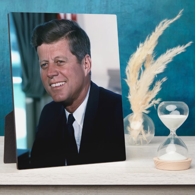 American President John F. Kennedy in Oval Office Plaque (Side)