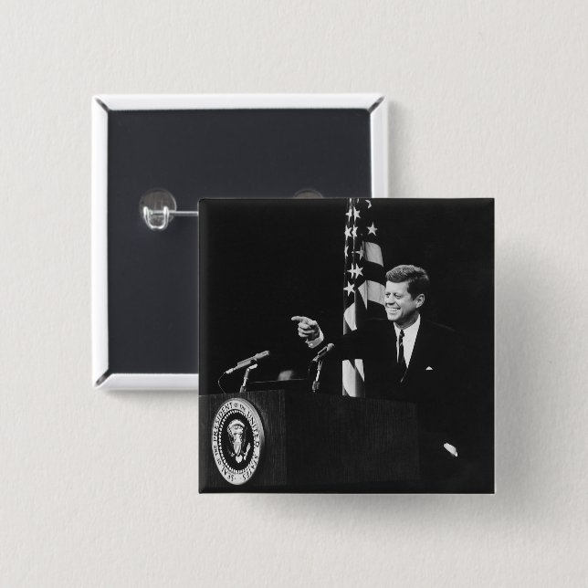 American President John Kennedy at News Conference Button (Front & Back)