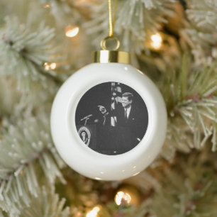 American President John Kennedy at News Conference Ceramic Ball Christmas Ornament