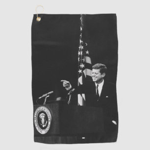 American President John Kennedy at News Conference Golf Towel