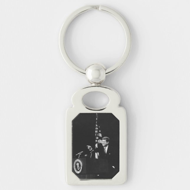 American President John Kennedy at News Conference Keychain (Front)