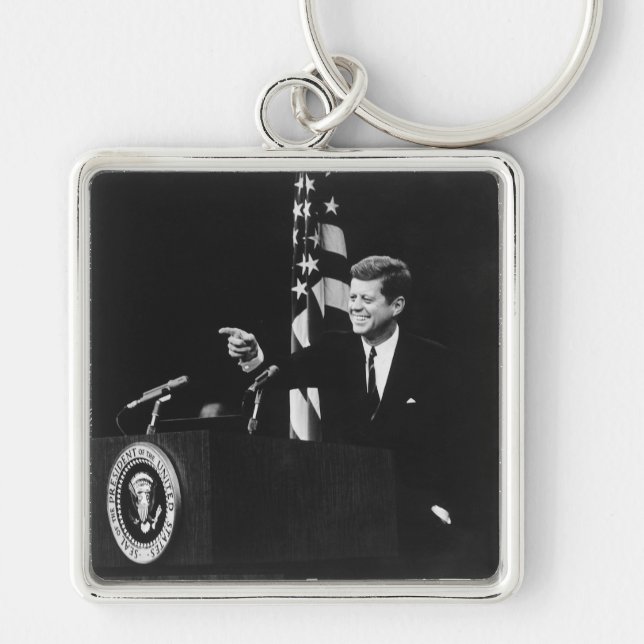 American President John Kennedy at News Conference Keychain (Front)