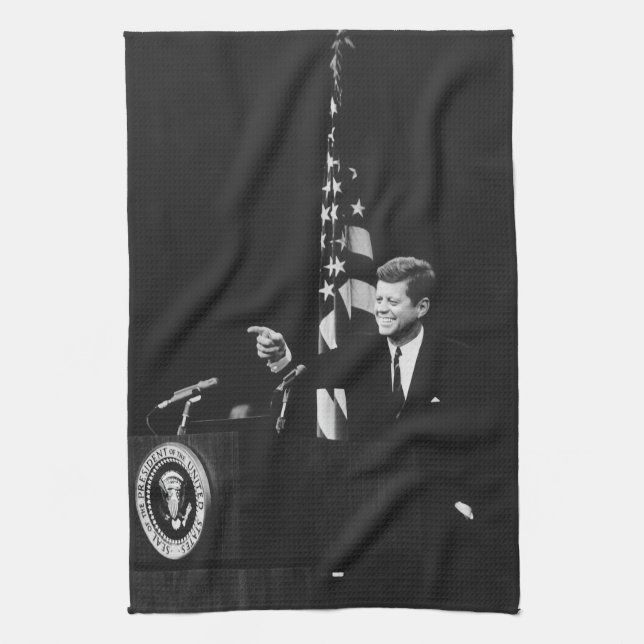 American President John Kennedy at News Conference Kitchen Towel (Vertical)