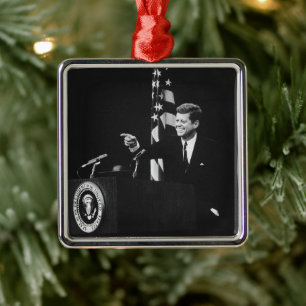 American President John Kennedy at News Conference Metal Ornament