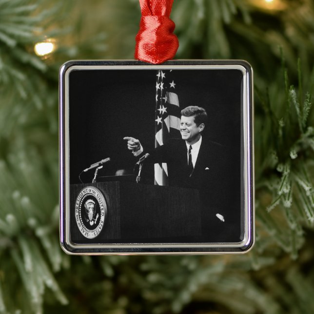 American President John Kennedy at News Conference Metal Ornament (Tree)